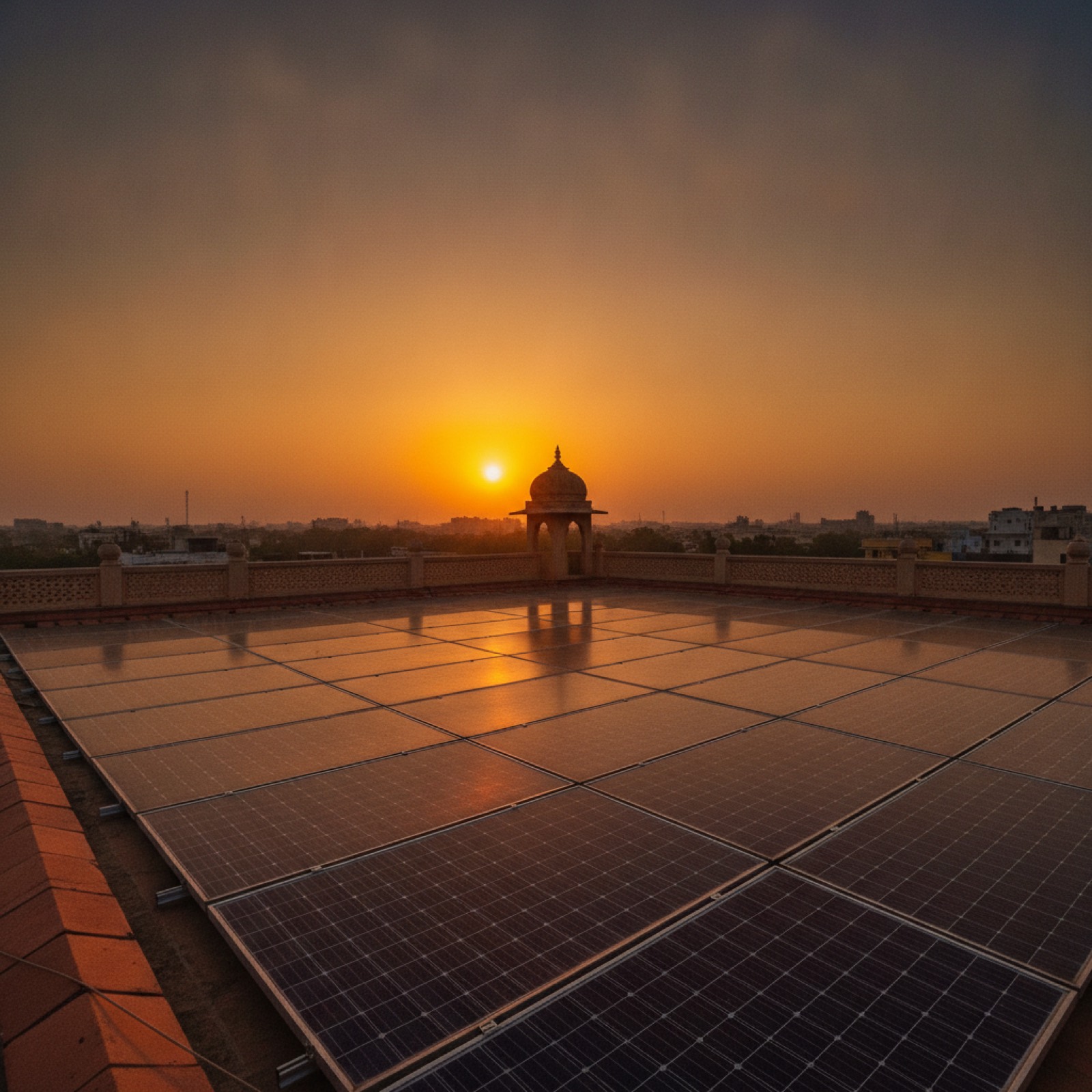 Solar installation at sunset in Bhopal