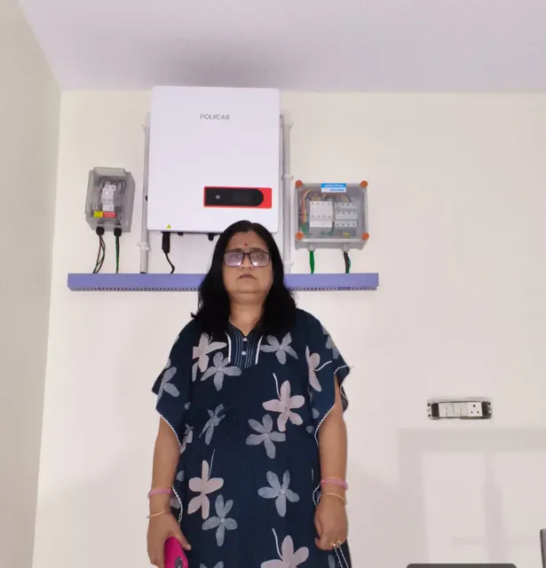 Babita Pawar with the 6 kW rooftop system